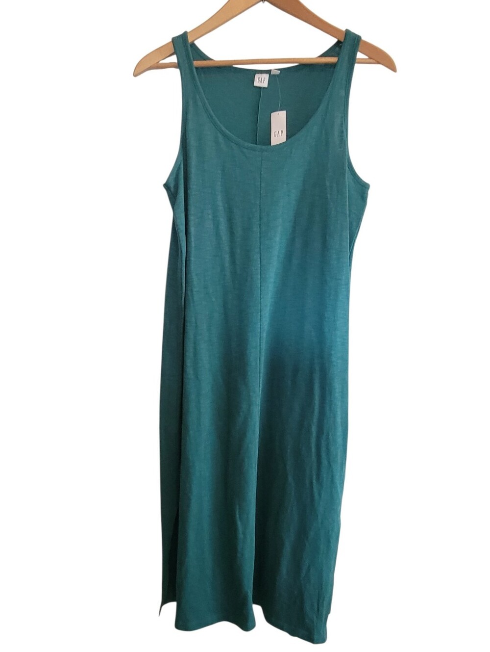NWT-GAP Womens Jade Stone Green Midi 100% Cotton Tank T-Shirt Dress Size Medium